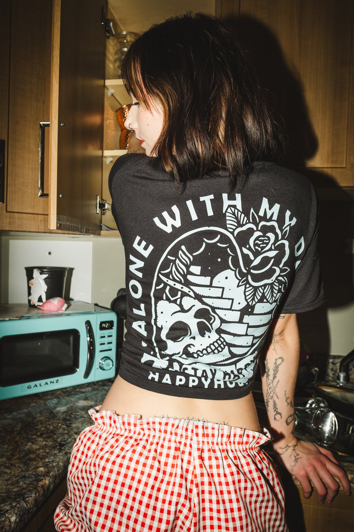 Alone with my Demons graphic T-shirt lifestyle view by HappyHouse Apparel