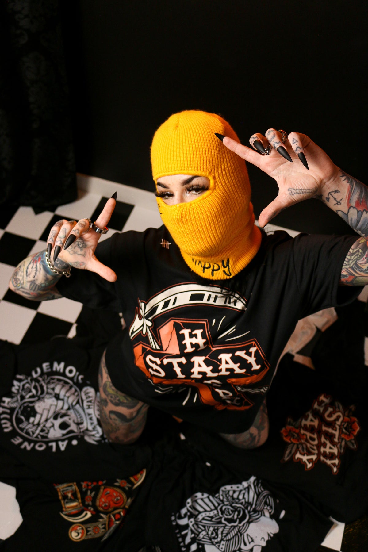 Stay Happy Cross tattoo-inspired graphic tee product photo by HappyHouse Apparel