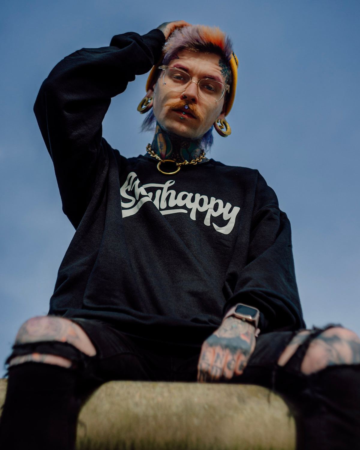 Stay Happy Text HappyHouse graphic crewneck