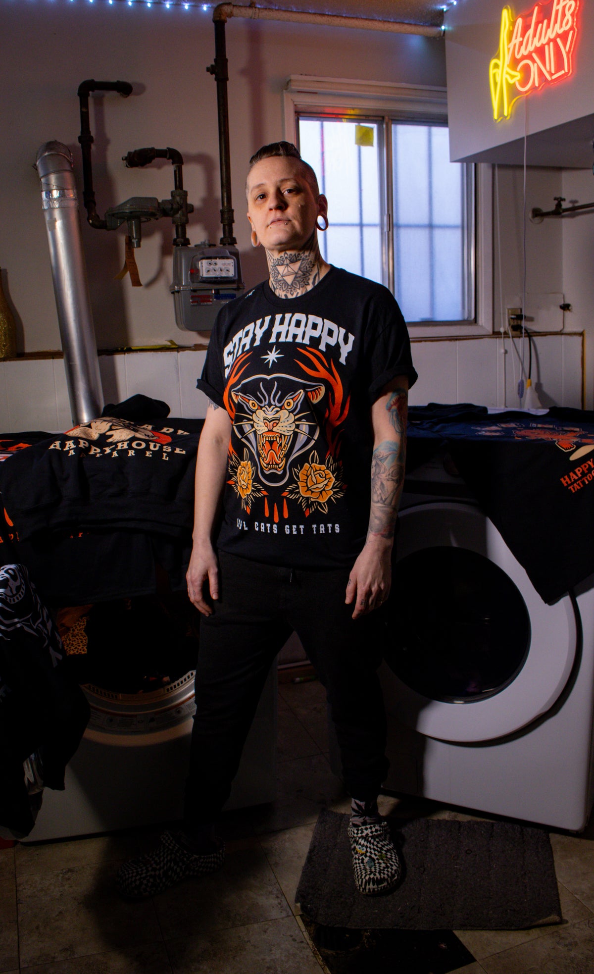 Cool Cat Panther graphic T-shirt lifestyle photo by HappyHouse Apparel