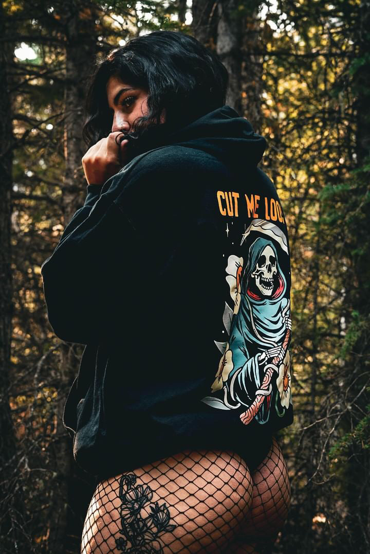 Cut Me Loose graphic pullover hoodie lifestyle photo by HappyHouse Apparel