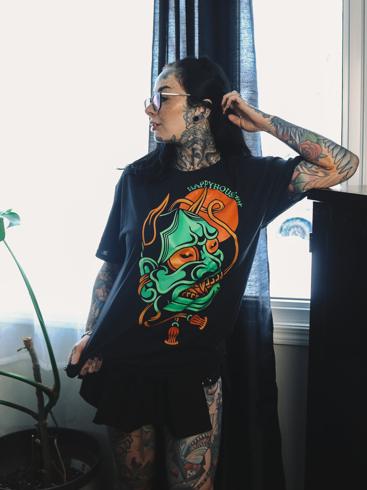 Hannya Mask tattoo-inspired graphic tee product photo by HappyHouse Apparel