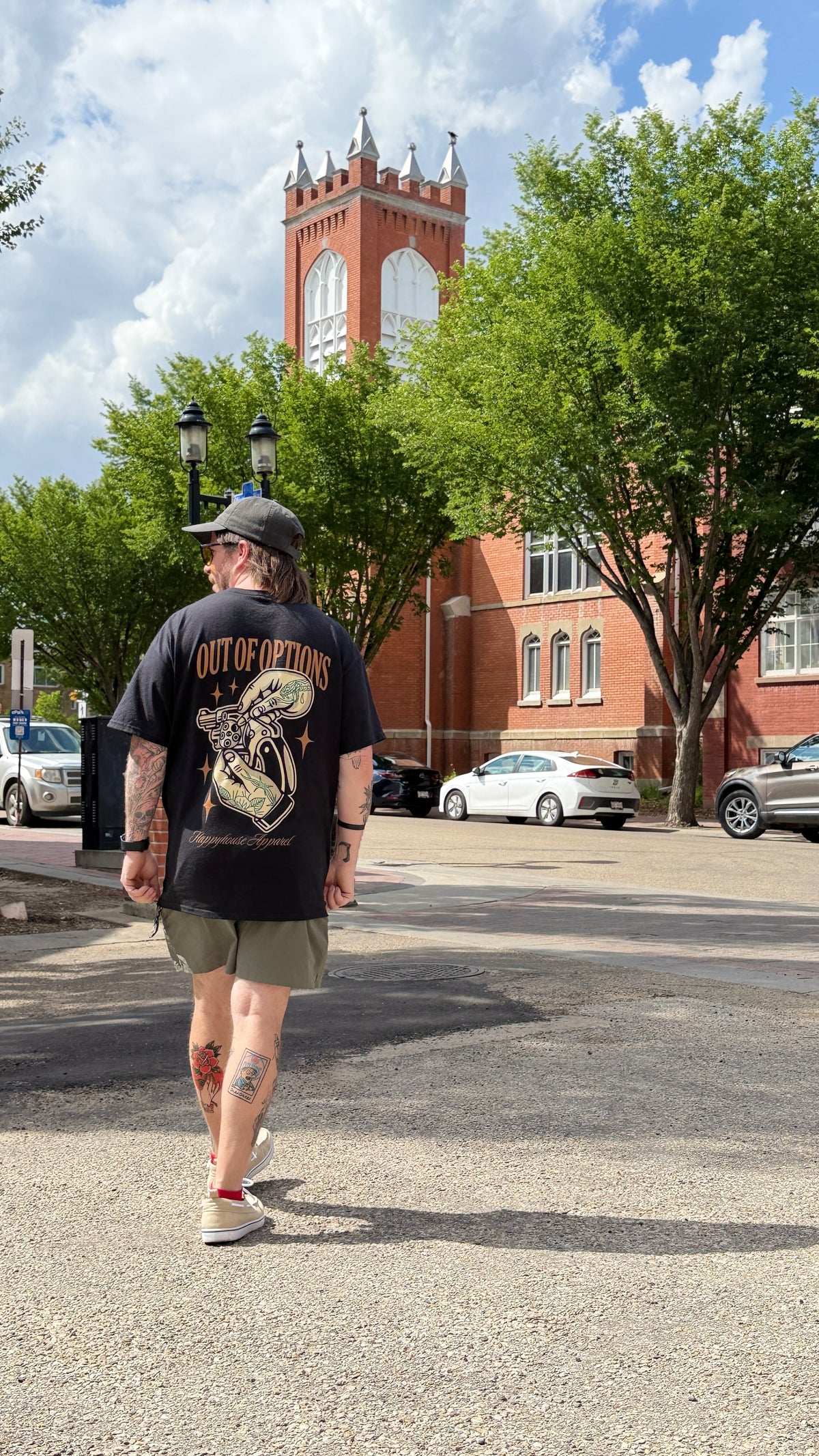 Out Of Options graphic T-shirt lifestyle view by HappyHouse Apparel