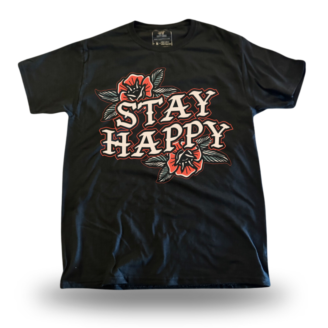 Stay Happy Flower Text