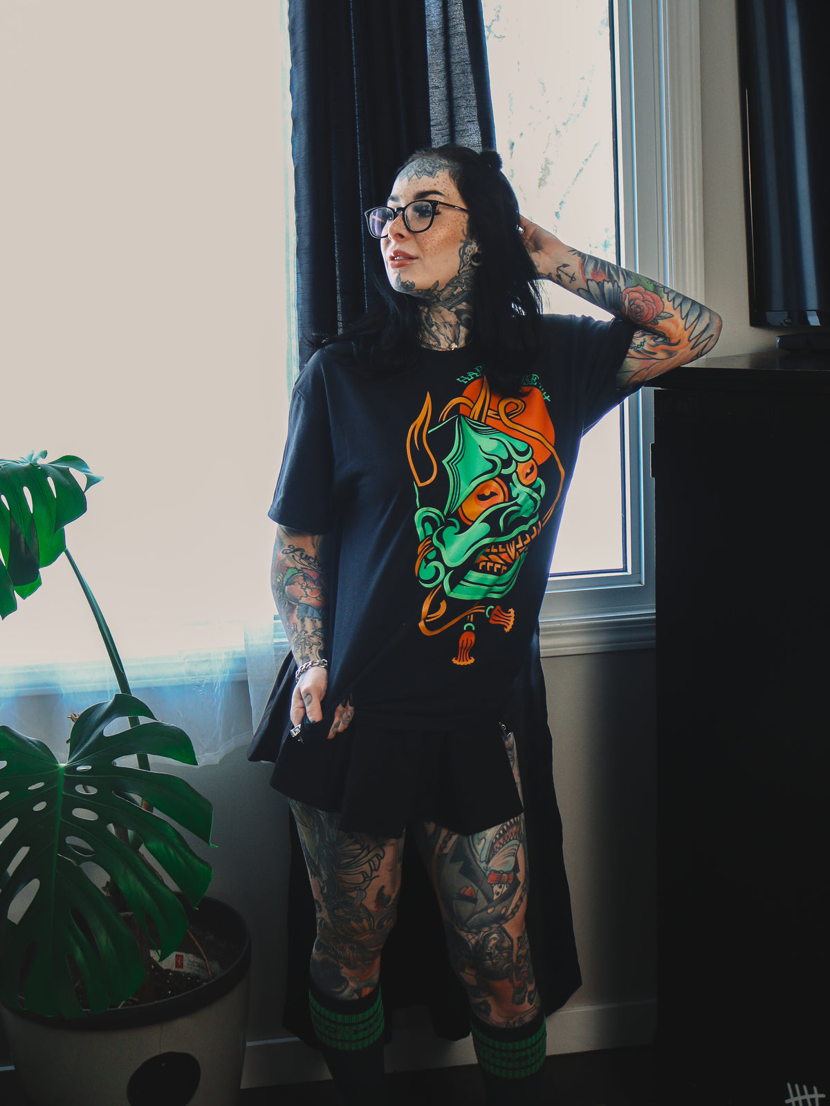 Hannya Mask tattoo-inspired graphic tee lifestyle image by HappyHouse Apparel