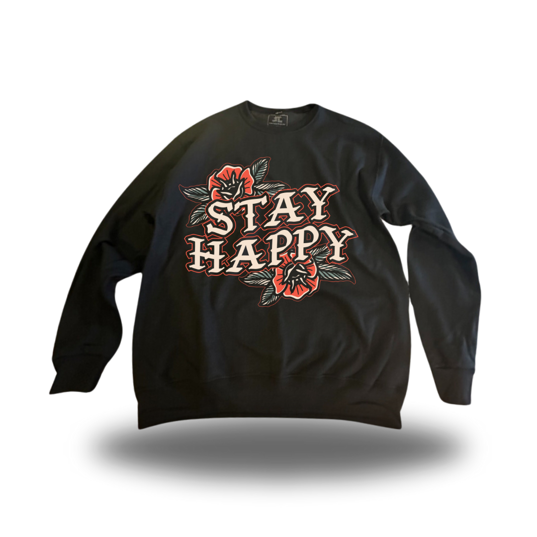 Stay Happy Flower Text Crewneck sweater