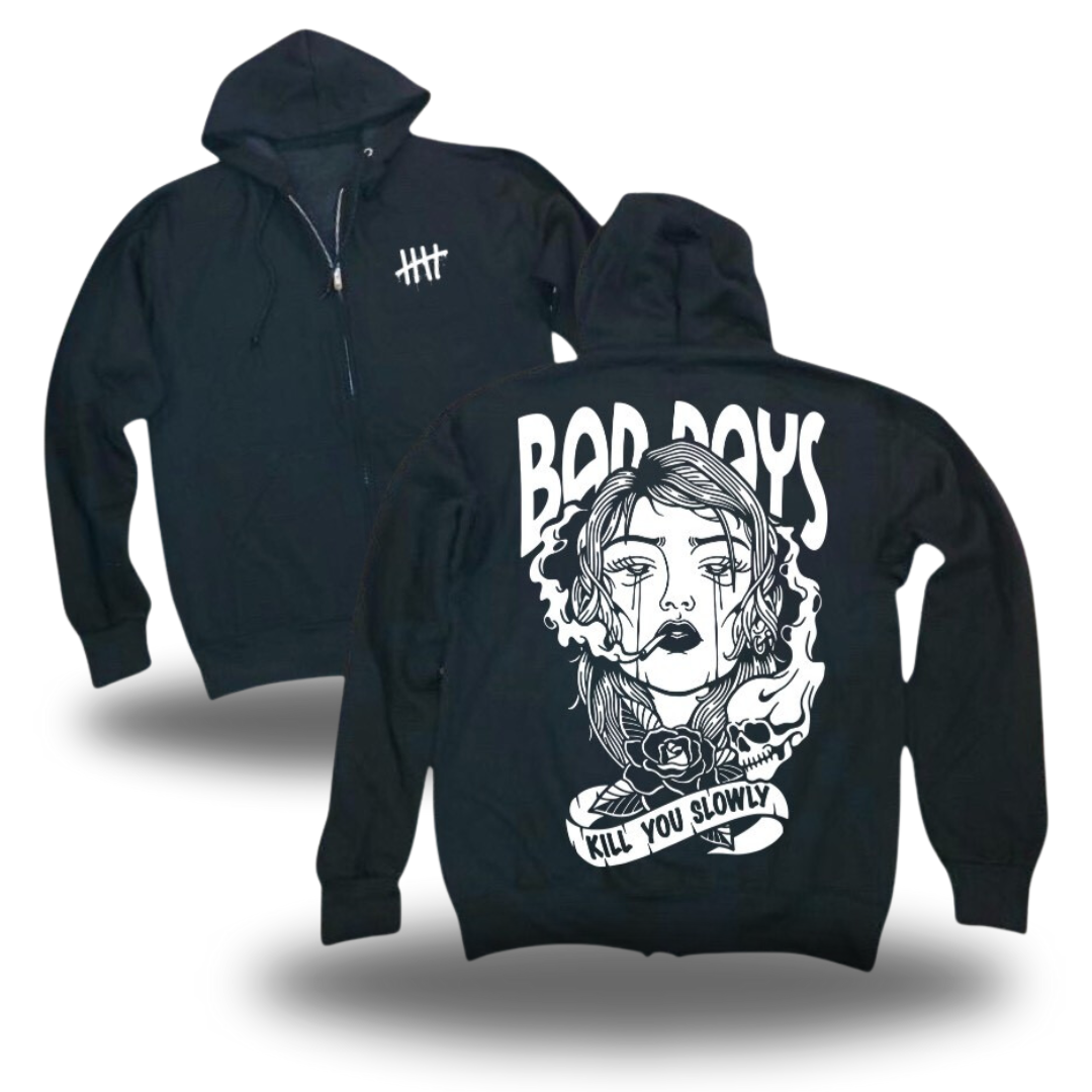 Bad Days mental health graphic zip-up hoodie by HappyHouse Apparel