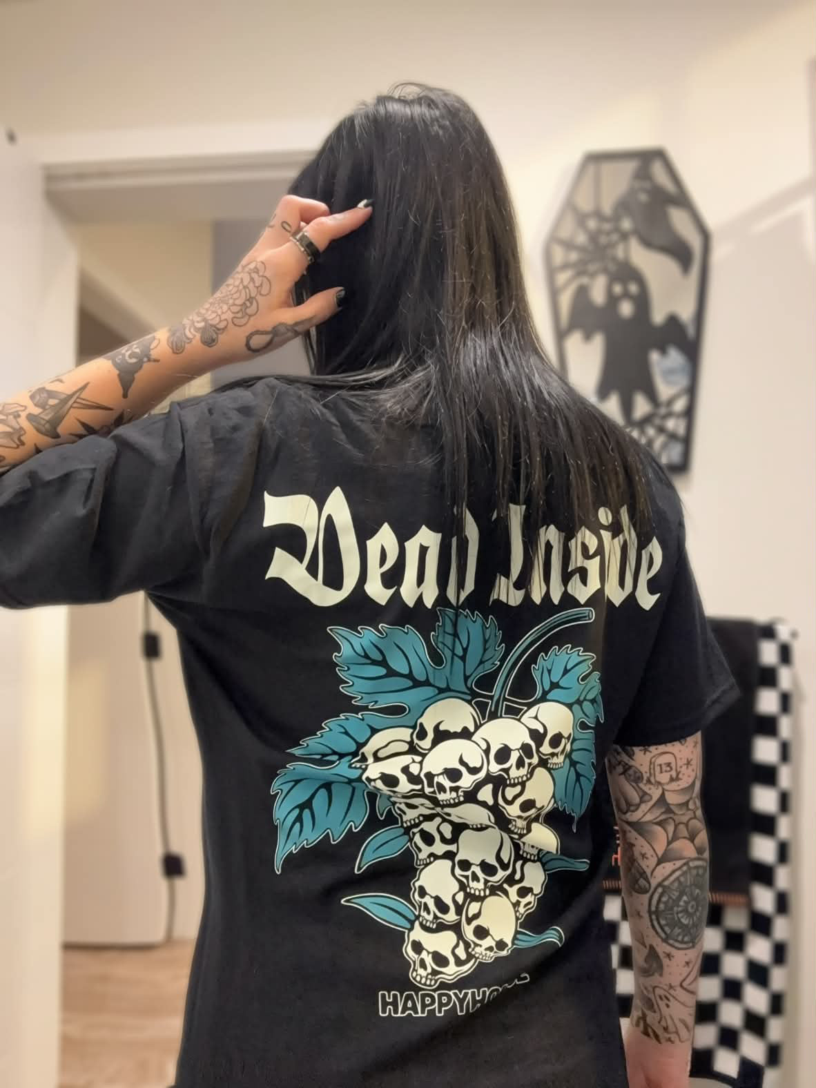 Dead Inside Berries graphic T-shirt lifestyle view by HappyHouse Apparel