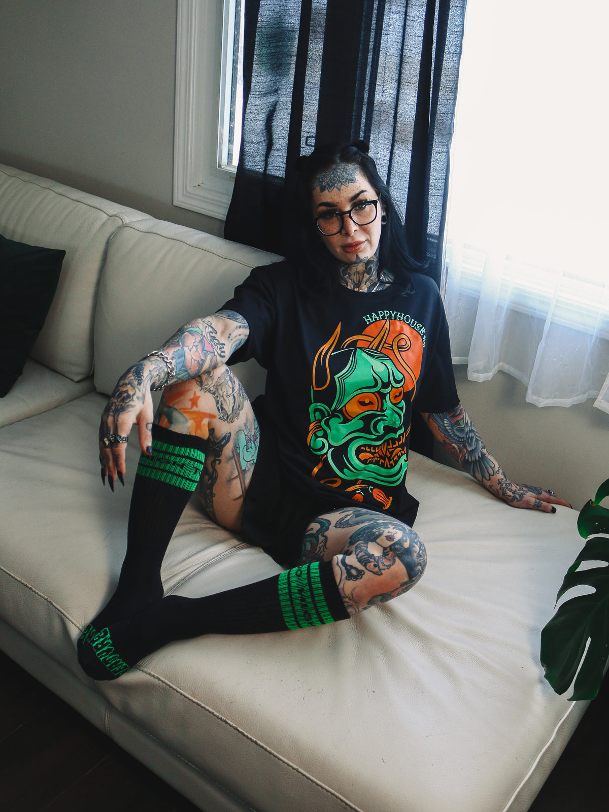 Hannya Mask graphic T-shirt lifestyle photo by HappyHouse Apparel