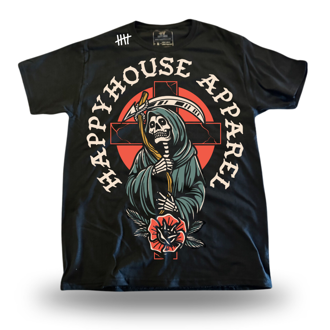 Reaper Cross tattoo-inspired graphic T-shirt by HappyHouse Apparel
