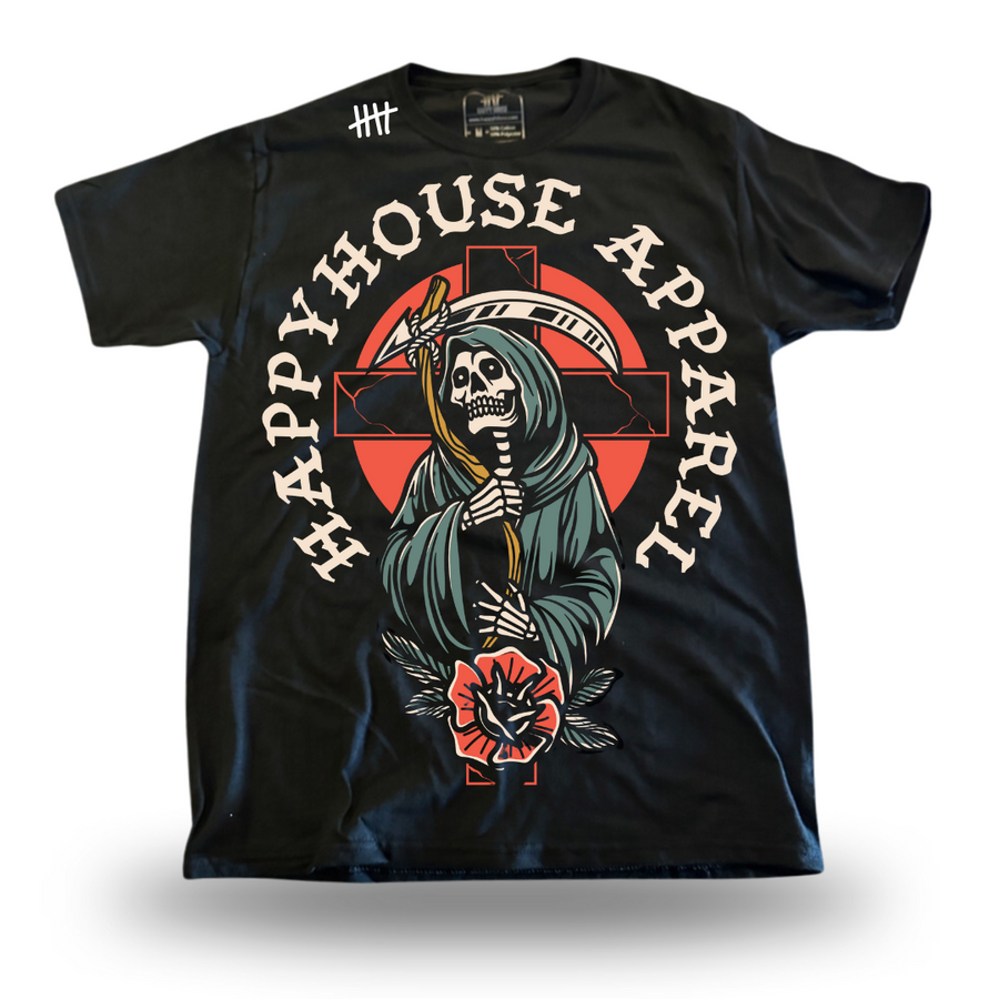 Reaper Cross tattoo-inspired graphic T-shirt by HappyHouse Apparel