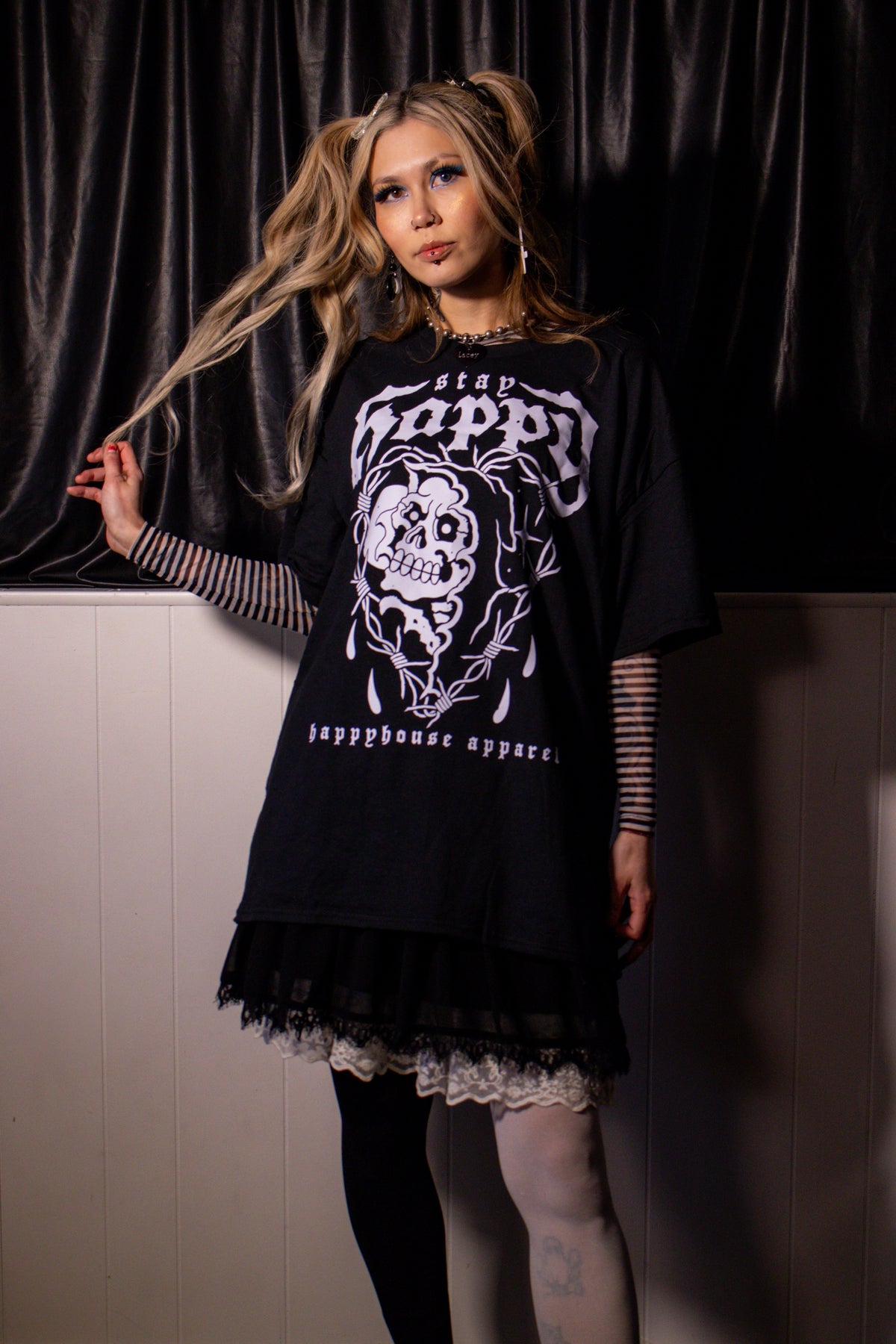 Love Reaper White graphic T-shirt lifestyle view by HappyHouse Apparel