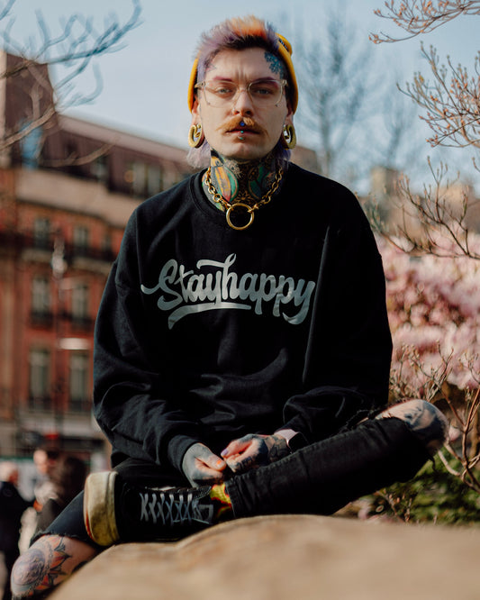 Stay Happy Crewneck Sweater Text
