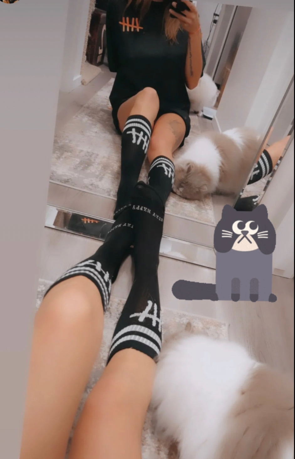 Stay Happy black socks by HappyHouse Apparel