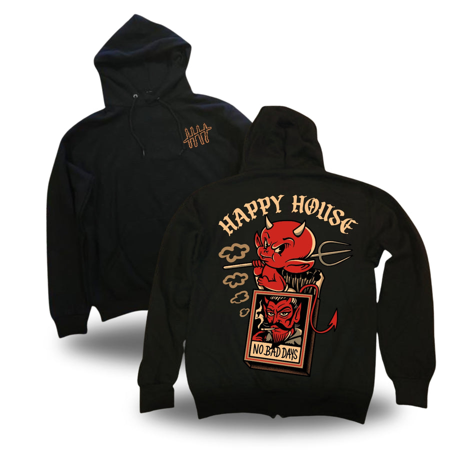 Devil tattoo-inspired graphic pullover hoodie by HappyHouse Apparel