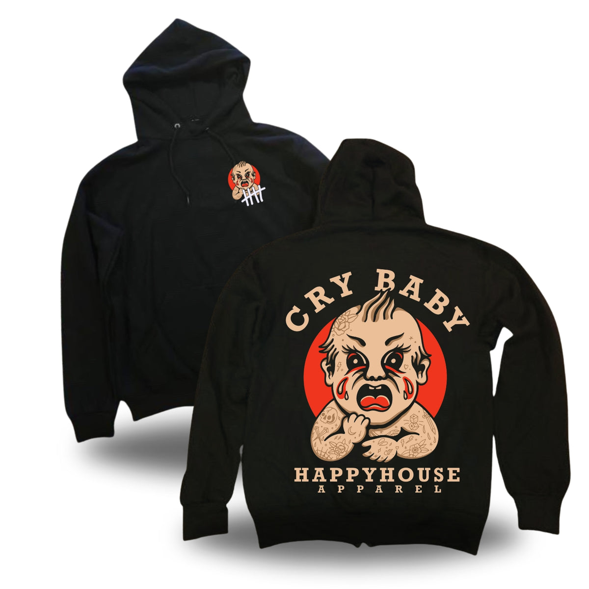Cry Baby tattoo-inspired graphic pullover hoodie by HappyHouse Apparel