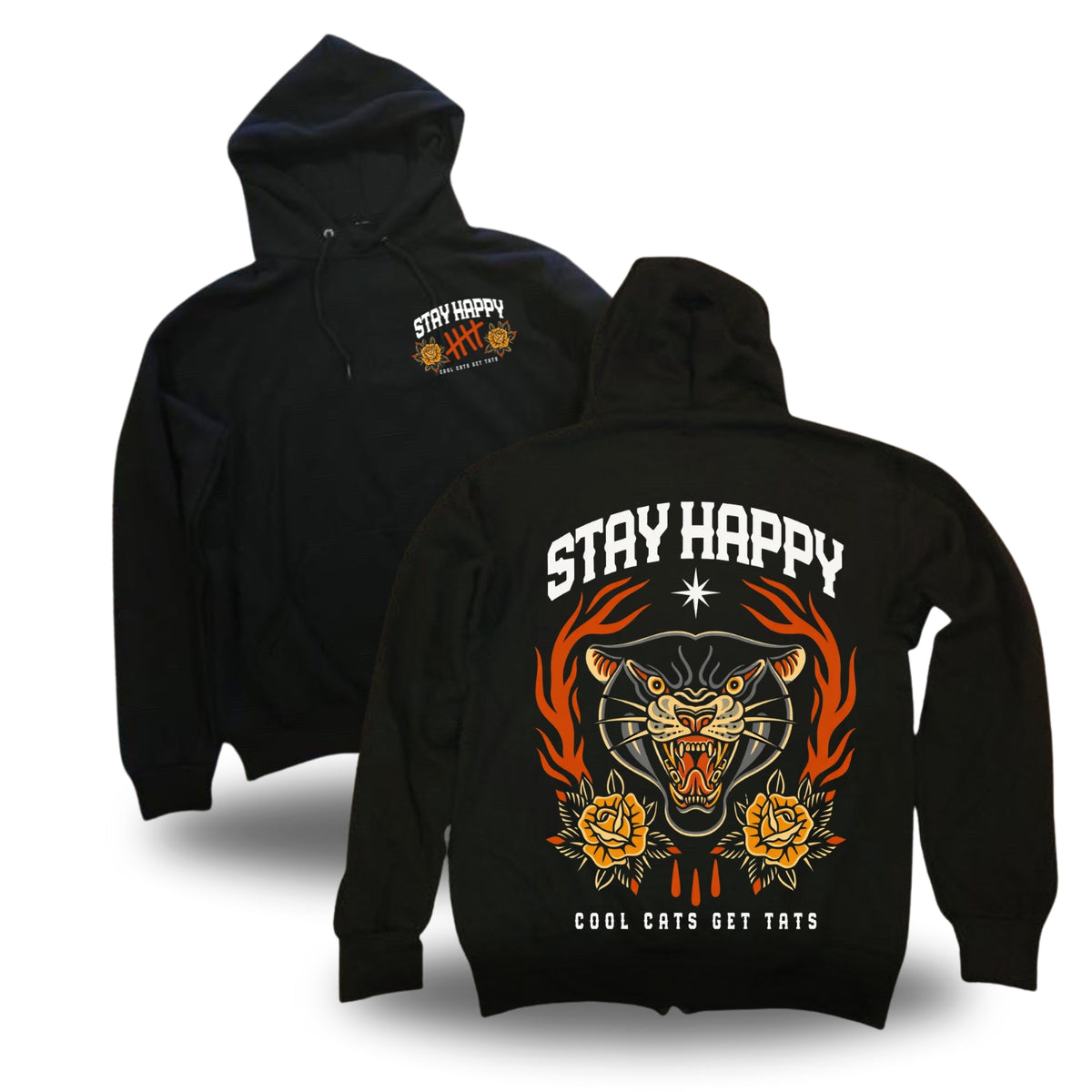 Cool Cat Panther tattoo-inspired graphic pullover hoodie by HappyHouse Apparel