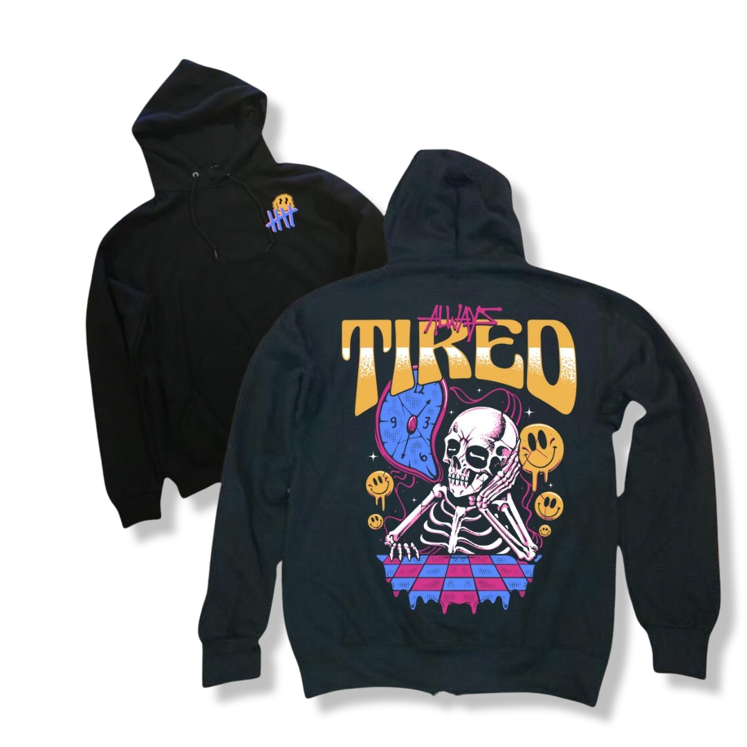 Always Tired mental health graphic pullover hoodie by HappyHouse Apparel