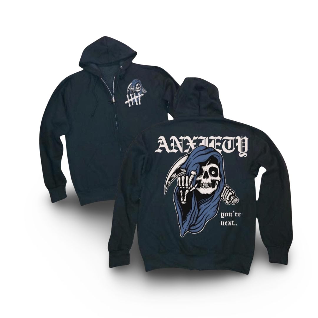 Anxiety mental health graphic zip-up hoodie by HappyHouse Apparel