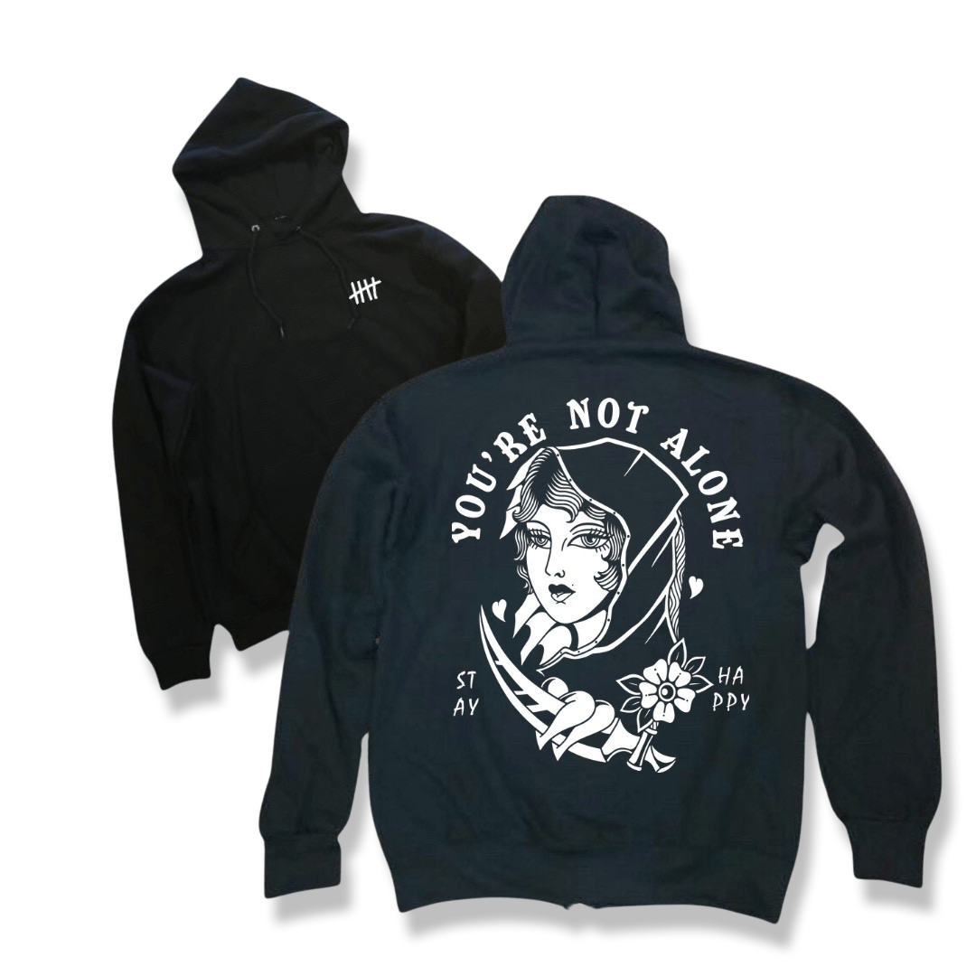 Not Alone mental health graphic pullover hoodie by HappyHouse Apparel