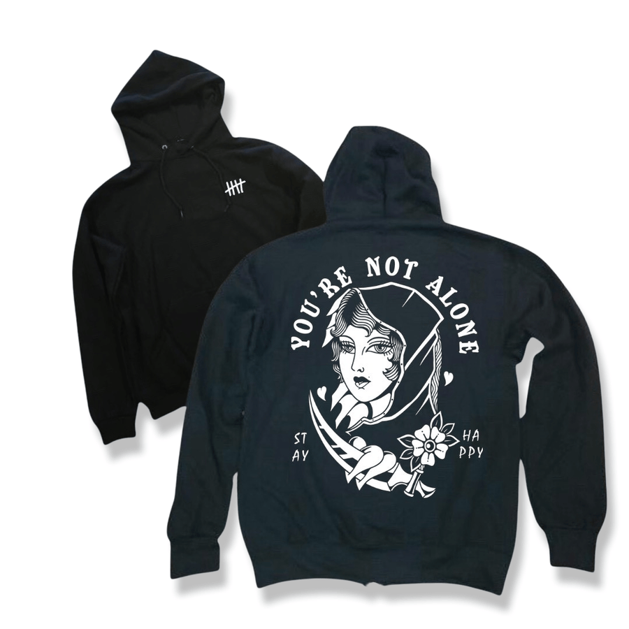 Not Alone mental health graphic pullover hoodie by HappyHouse Apparel