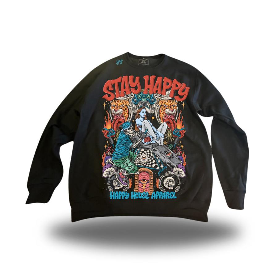 Booth Babe HappyHouse graphic crewneck