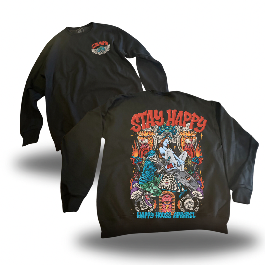 Booth Babe HappyHouse graphic crewneck