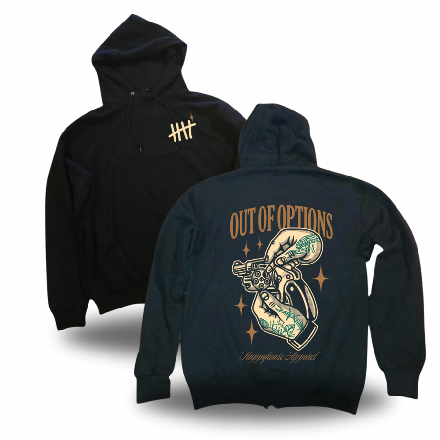 Out Of Options tattoo-inspired graphic pullover hoodie by HappyHouse Apparel