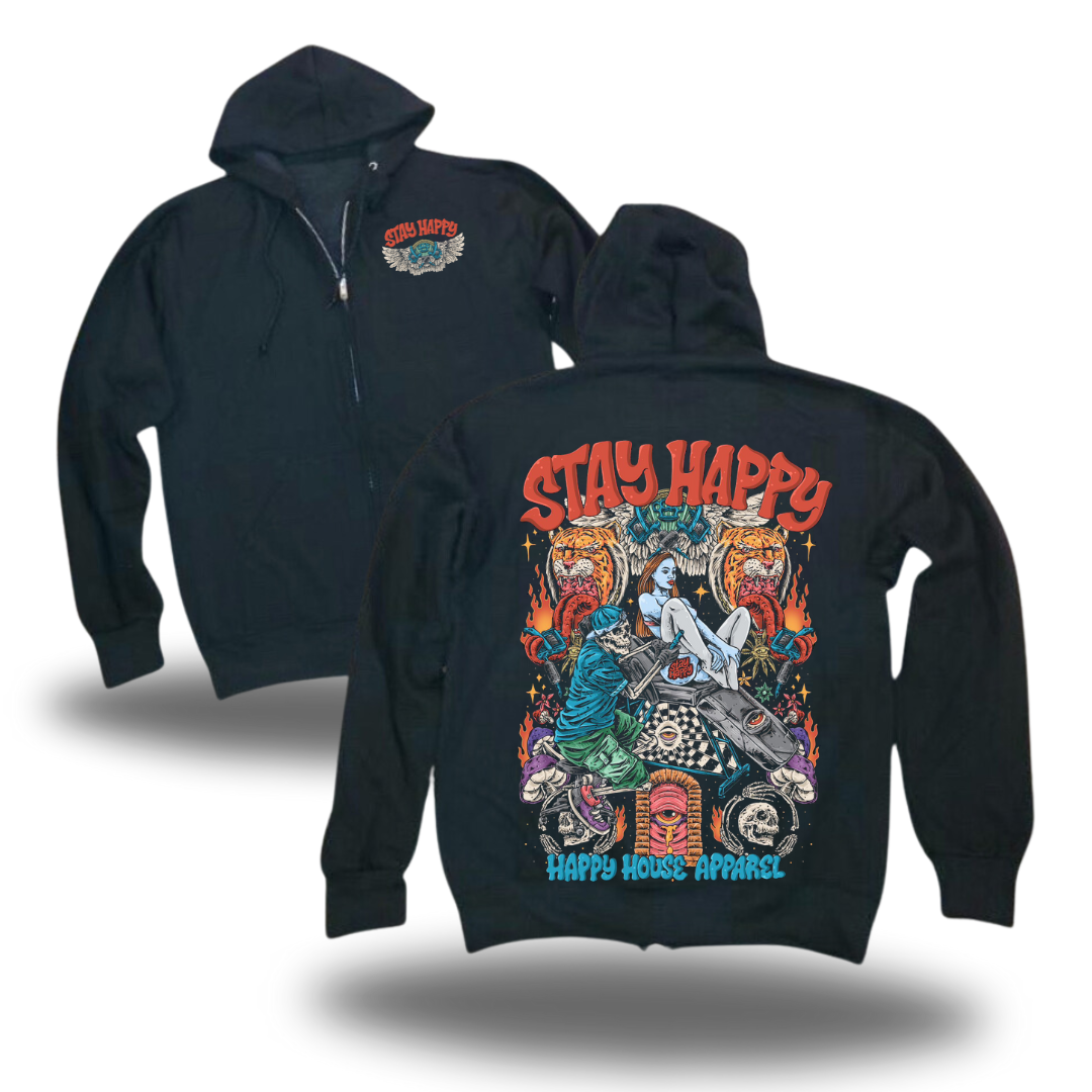 Booth Babe tattoo-inspired graphic zip-up hoodie by HappyHouse Apparel