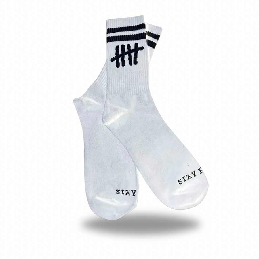 Stay Happy white socks by HappyHouse Apparel