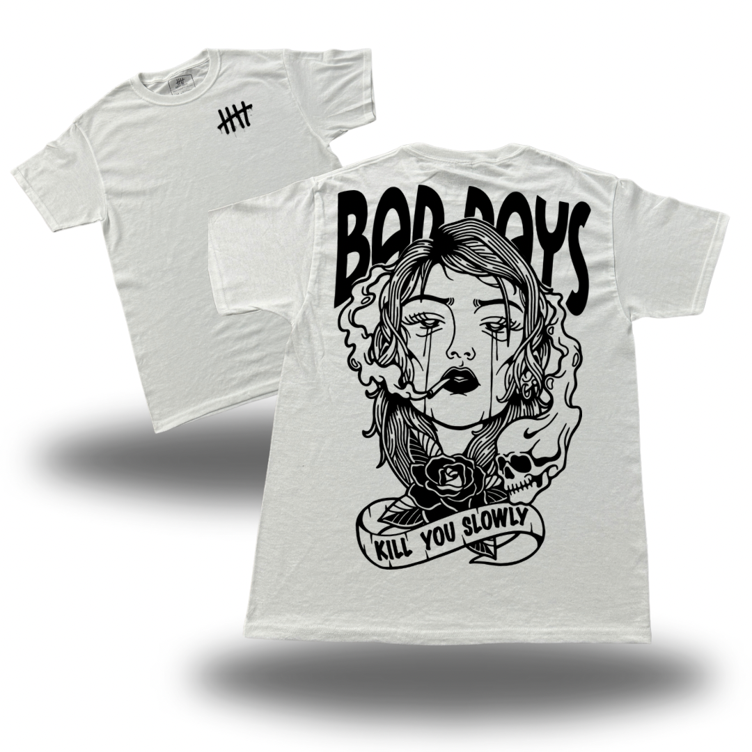 Bad Days White tattoo-inspired graphic T-shirt by HappyHouse Apparel