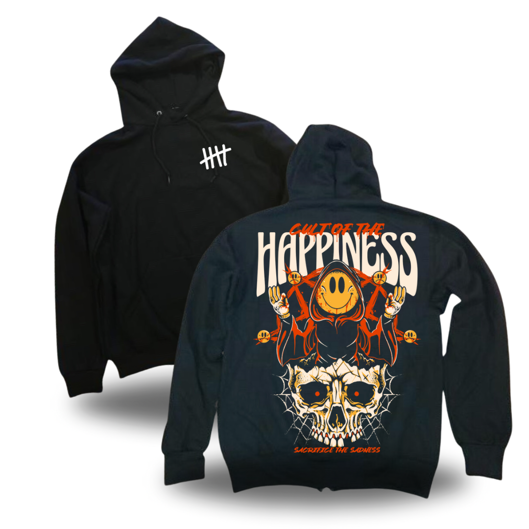 Cult Of The Happiness tattoo-inspired graphic pullover hoodie by HappyHouse Apparel