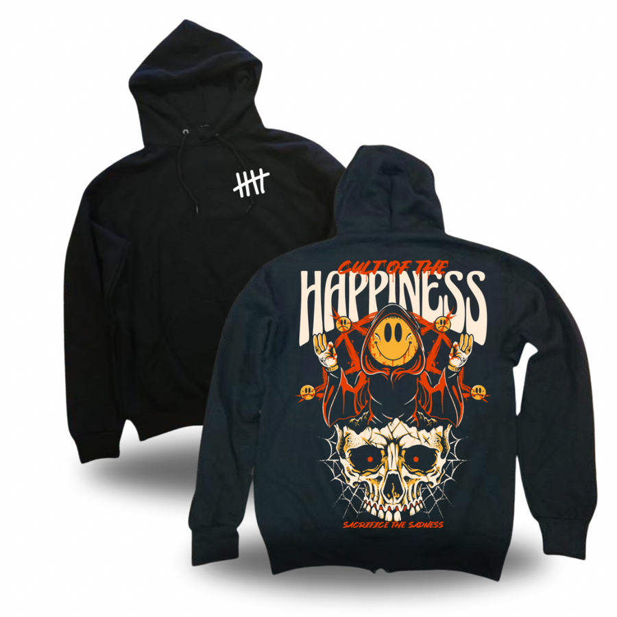 Cult Of The Happiness tattoo-inspired graphic pullover hoodie by HappyHouse Apparel