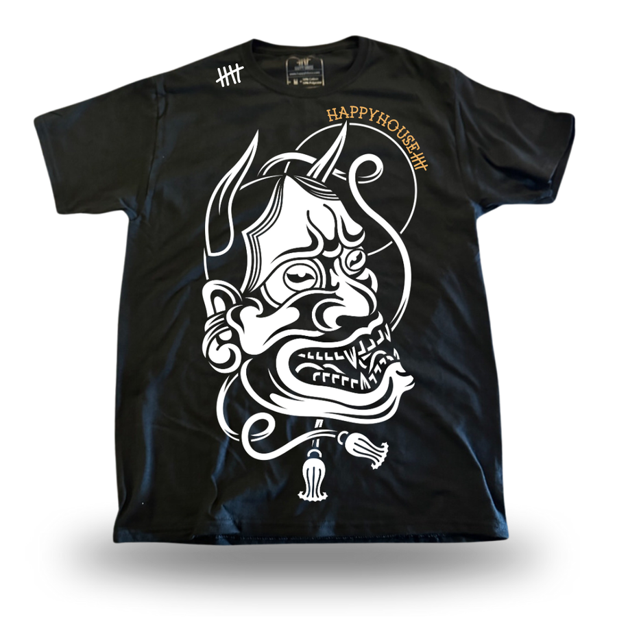 Hannya Mask White tattoo-inspired graphic T-shirt by HappyHouse Apparel