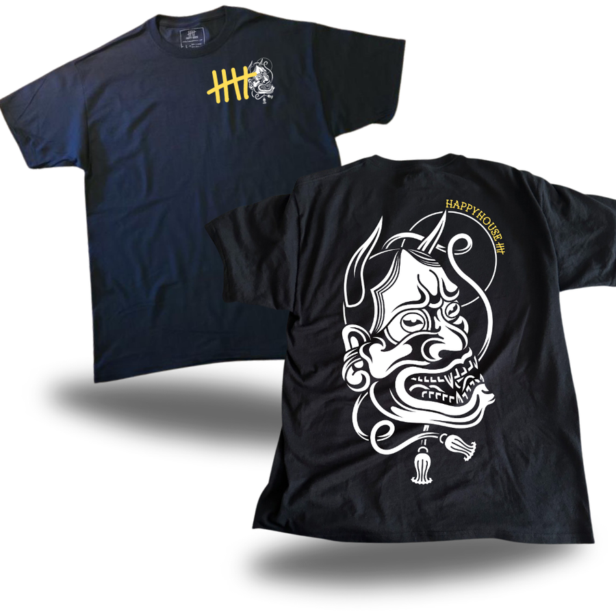 Hannya Mask White graphic T-shirt product view by HappyHouse Apparel