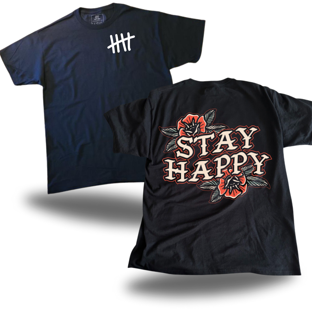 Stay Happy Flower Text