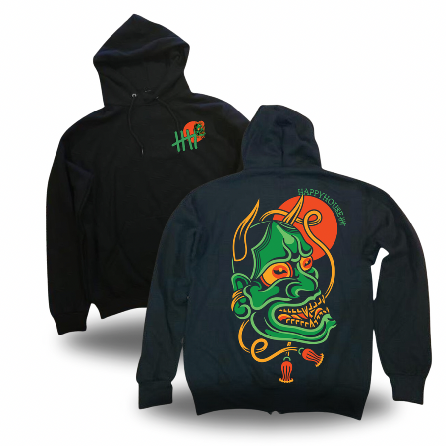 Hannya tattoo-inspired graphic pullover hoodie by HappyHouse Apparel