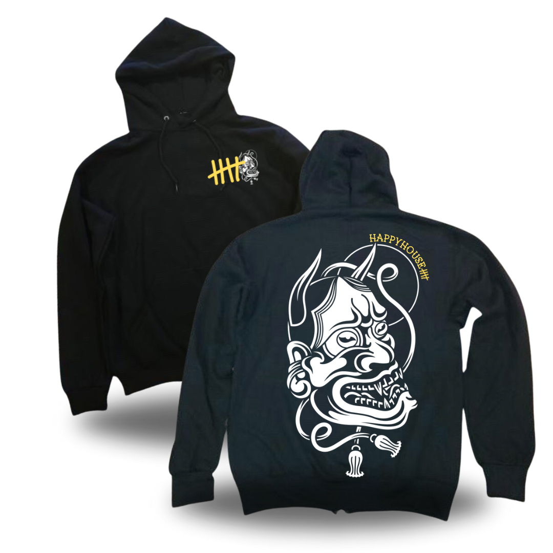 Hannya White tattoo-inspired graphic pullover hoodie by HappyHouse Apparel
