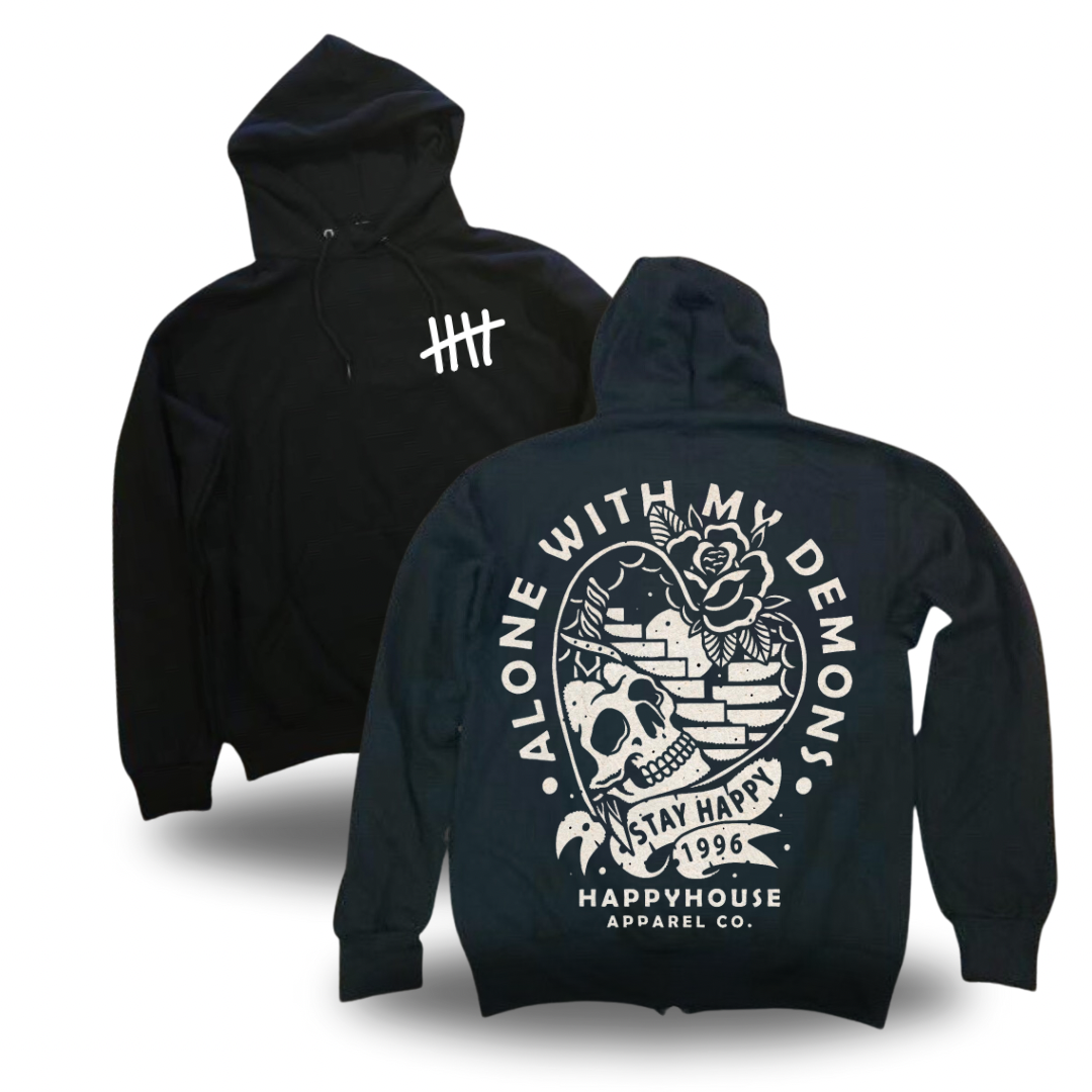 Alone With My Demons tattoo-inspired graphic pullover hoodie by HappyHouse Apparel