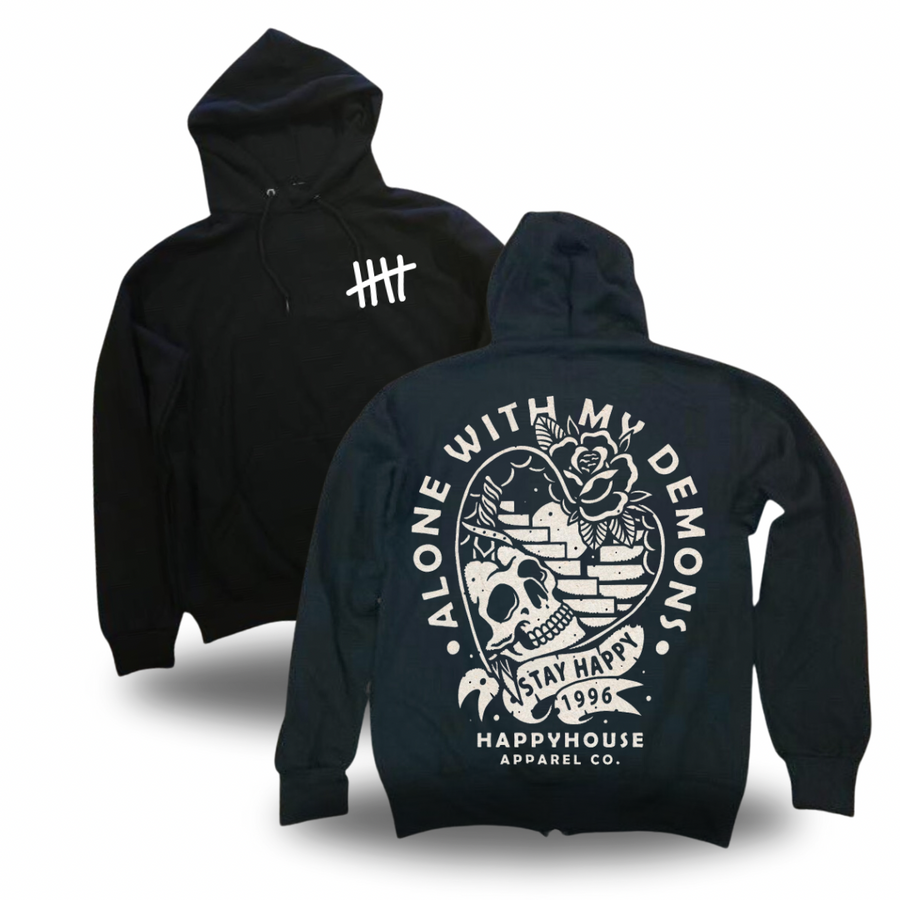 Alone With My Demons tattoo-inspired graphic pullover hoodie by HappyHouse Apparel