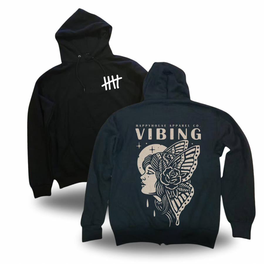 Vibing tattoo-inspired graphic pullover hoodie by HappyHouse Apparel