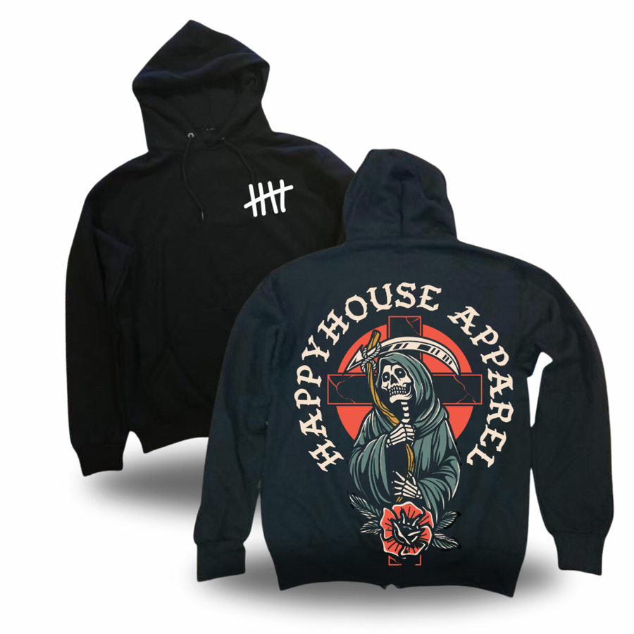 Reaper Cross tattoo-inspired graphic pullover hoodie by HappyHouse Apparel