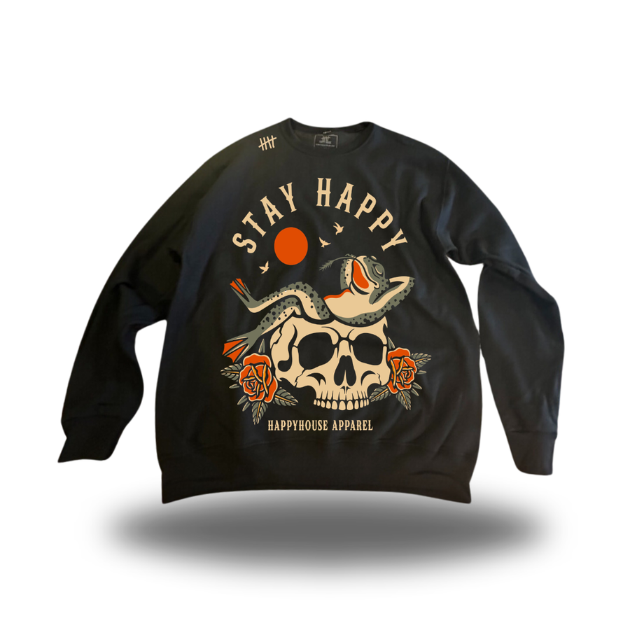 Chillin' frog and skull graphic crewneck sweater by HappyHouse Apparel
