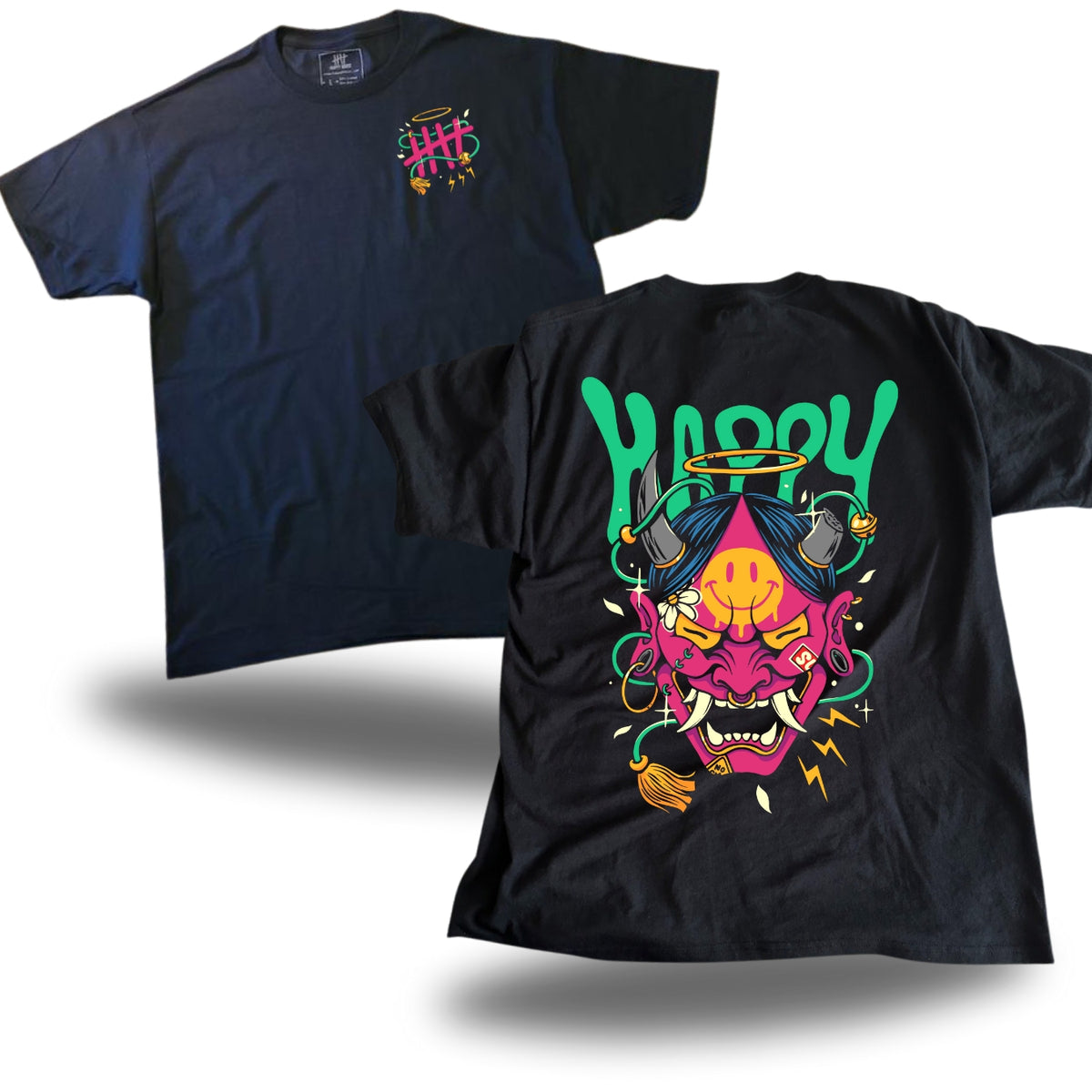 Far Out Oni graphic T-shirt product view by HappyHouse Apparel