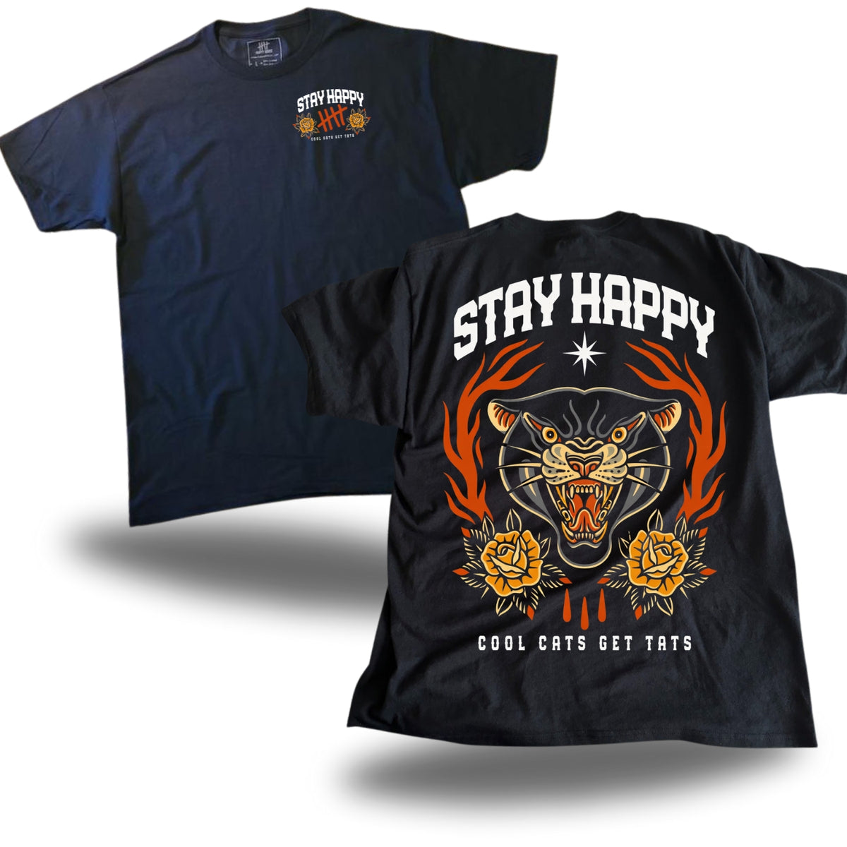 Cool Cat Panther graphic T-shirt product view by HappyHouse Apparel