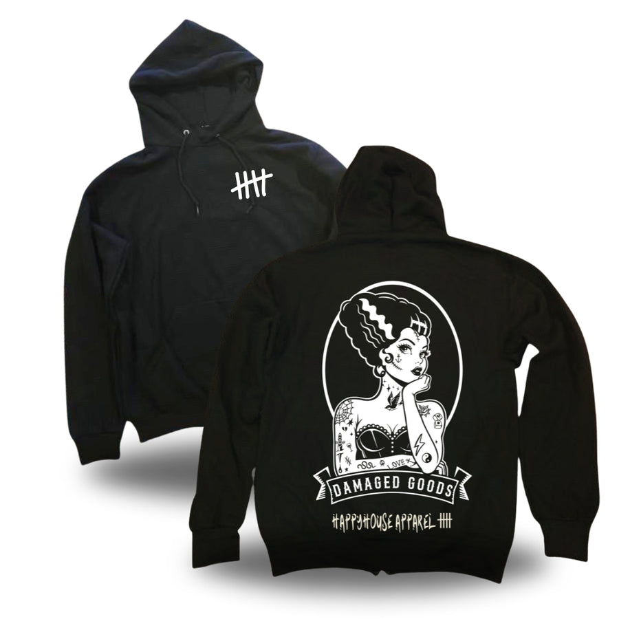 Damaged Goods HappyHouse hoodie, back print
