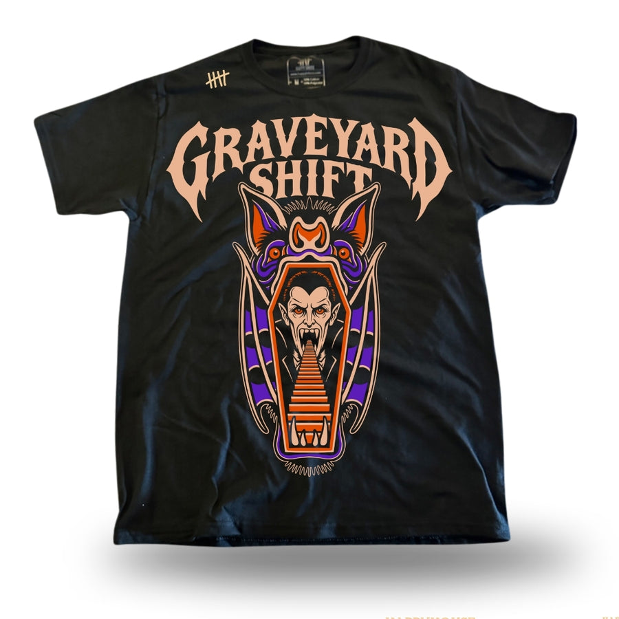 Graveyard Shift HappyHouse T-shirt, front print