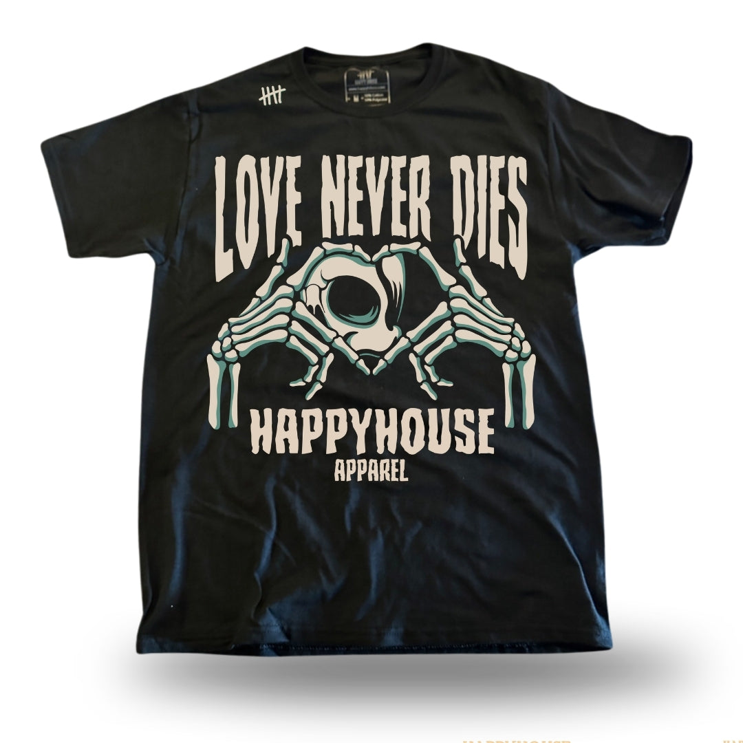 Love Never Dies HappyHouse T-shirt, front print
